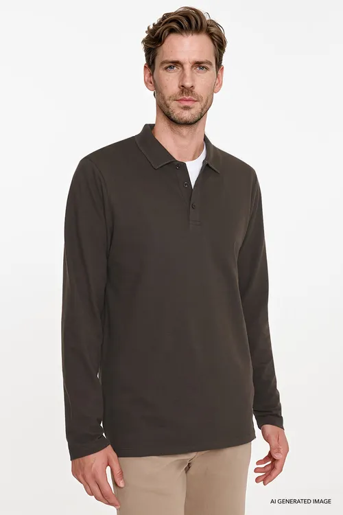 100% Pagta Standart Fit kadaly biçüwli polo ýakaly goňur switşot - 36669943