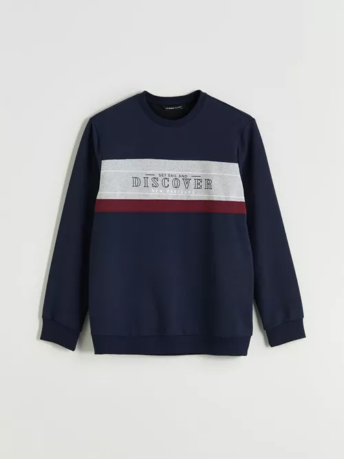 Tegelek Ýaka Ýeňli Şekilli Erkek Sweatshirt - 27546698