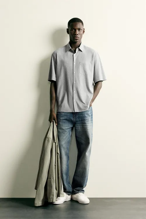 Regular fit zolakly oňaýly köýnek - 36489808
