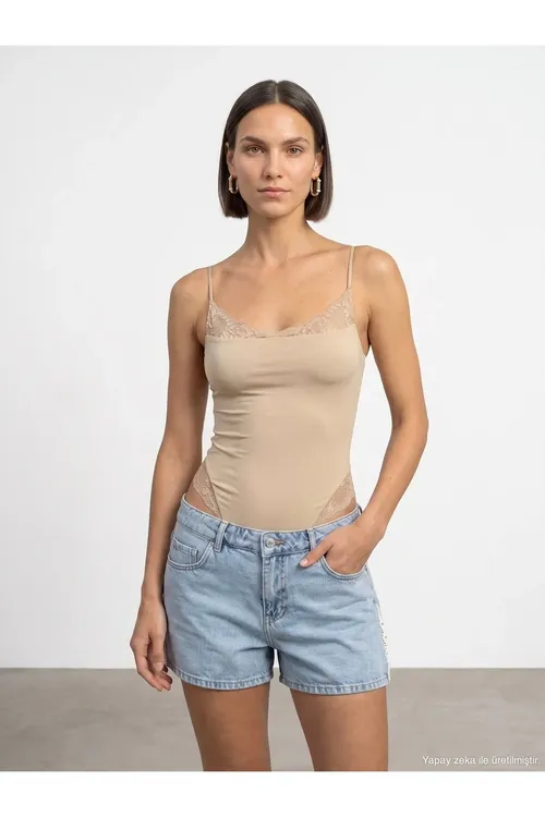 32730 dantel jikme-jikli asgaly bodysuit - daş reňkli - 36595911