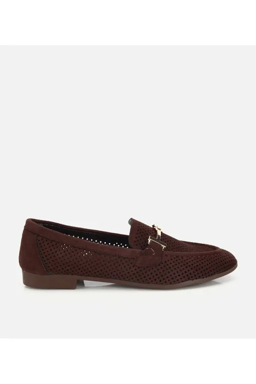 Zenanlar üçin goňur reňkli замшевые kemerli zynjyr jikme-jiklikli loafer - 36469977