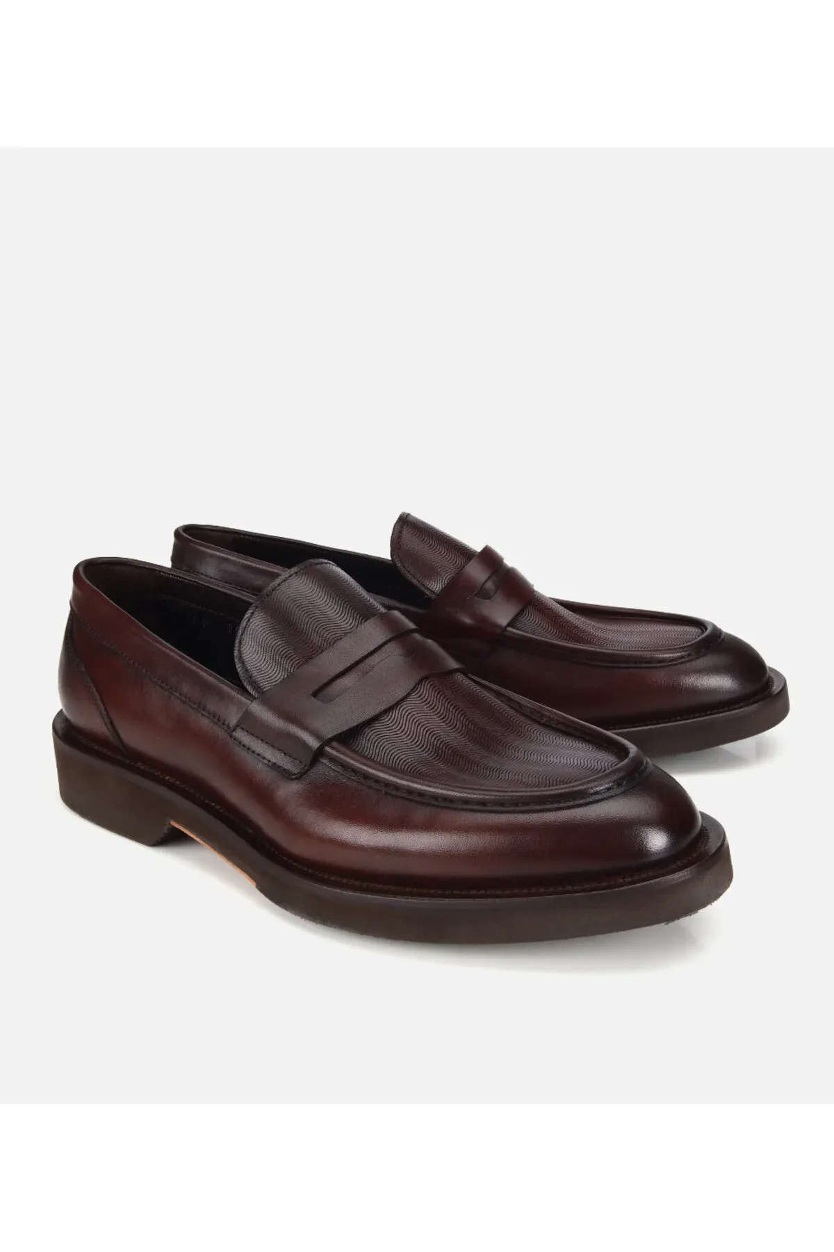 Erkekler üçin goňur galyň dabanly deriden klassiki loafer - 35990778 — surat 2/6