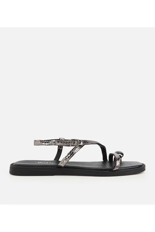 Aýallar deriden çal daş detallary bolan barmak aralykly düz sandal - 36516225