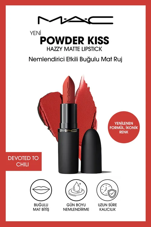 Çyglandyryjy täsirli dumanly mat pomada Powder Kiss Hazy Matte Lipstick - Devoted To Chili - 35896341
