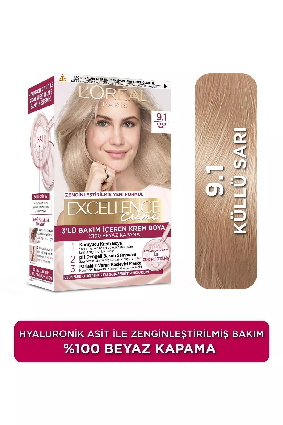 Saç üçin boýag Excellence Creme 9.1 Blond çalymtyl - 9230305 — surat 1/8