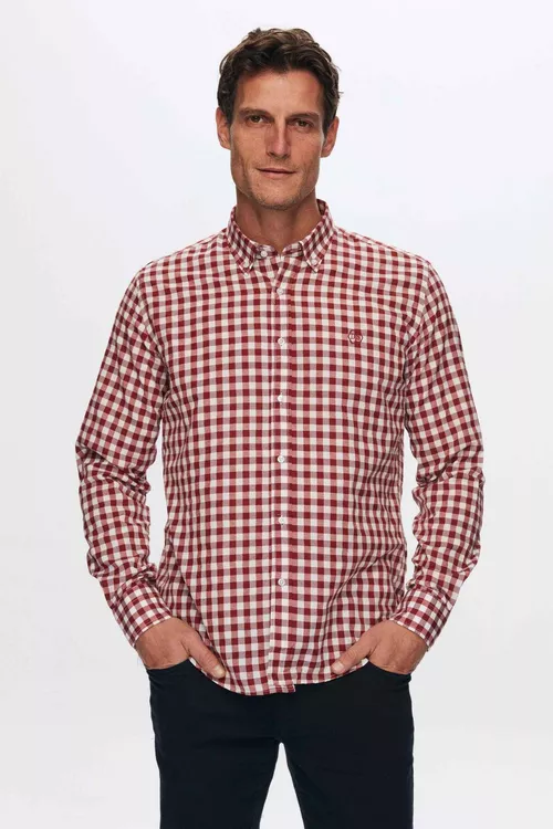 Öýjükli nagyşly, bordo reňkli Slim Fit köýnek - 7108526