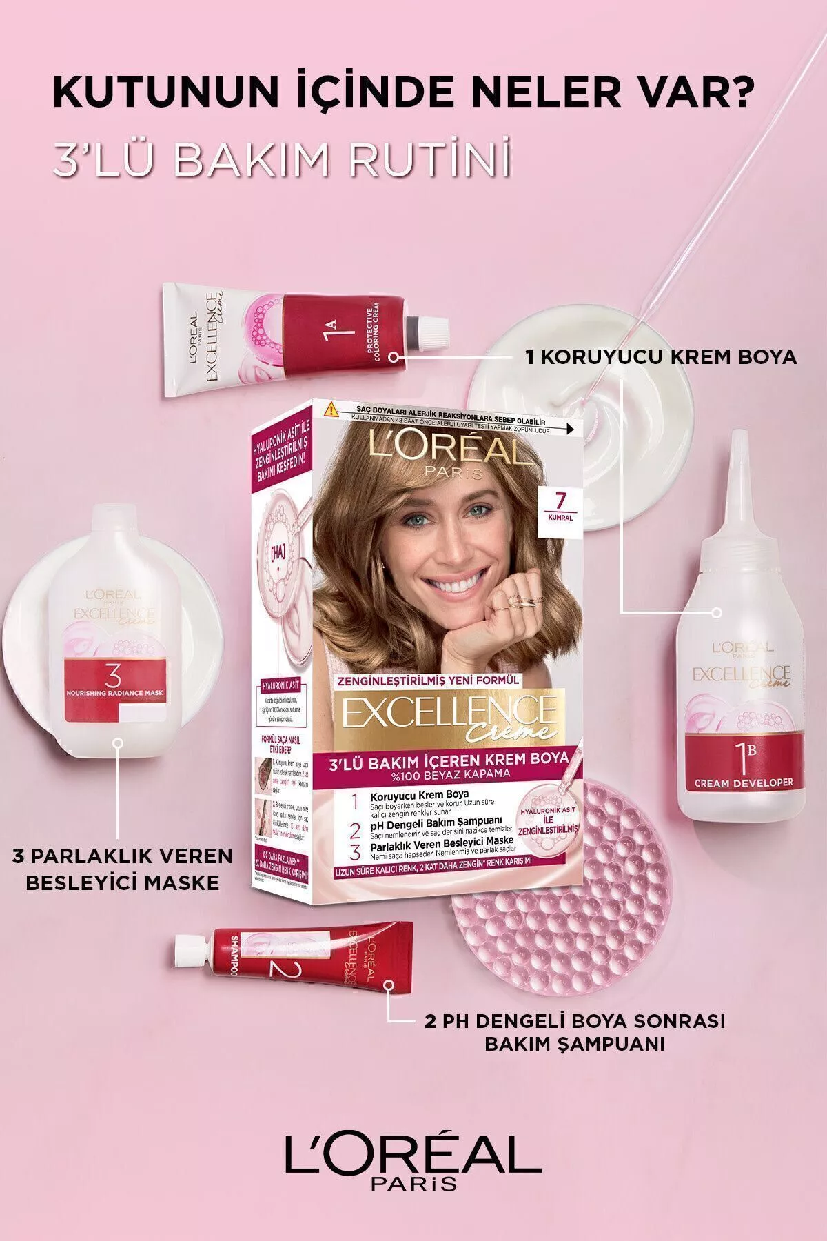 Saç üçin boýag Excellence Creme 7.1 Çalymtyl sarymtyl - 20856990 — surat 5/8