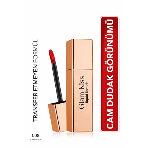 Flormar Glam Kiss ýokary pigmentli we çyglandyryjy aýna dodak görnüşli ýalpyldawuk gutarnykly dodak boýagy 008 Scarlet Heat - 36491533