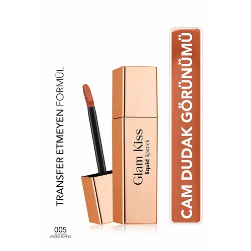 Flormar Glam Kiss ýokary pigmentli we çyglandyryjy aýna dodak görnüşli ýalpyldawuk gutarnykly dodak boýagy 005 Spiced Coffee - 36491532