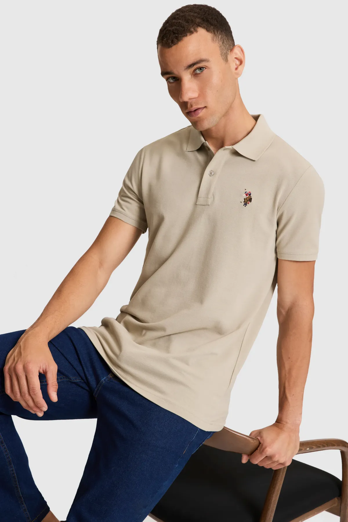 Erkek açyk haki Regular Fit polo ýaka basic futbolka - 36012321 — surat 1/7