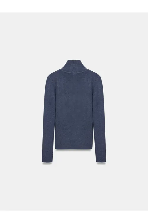 Düwmeli dik ýakaly indigo trikotaž switer - 36676629 — surat 6/7