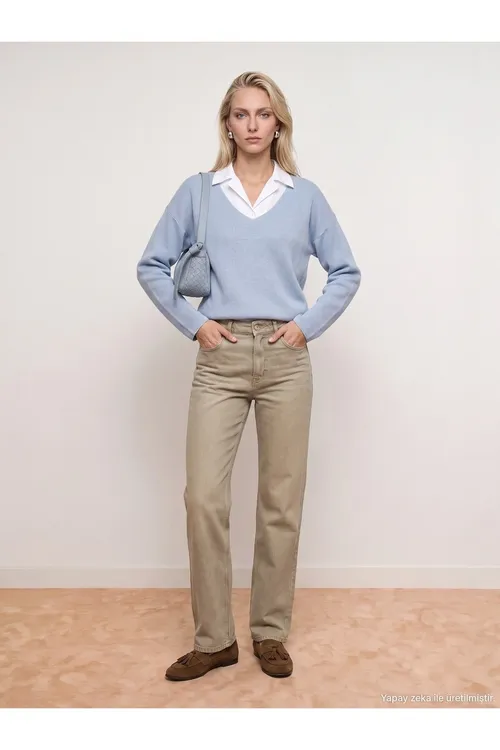 72354 100% liosell giň aýakly wide leg jinsi - Açyk goňur - 36676550