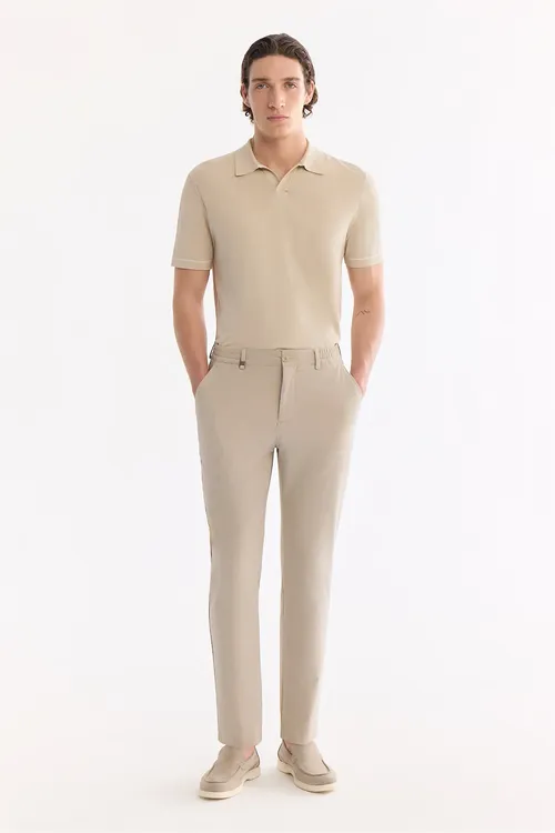 Erkek sarymtyl (bež) reňkli bili rezinkaly wiskoza garyşykly elastan Slim Fit balagy A61Y3212 - 34167314