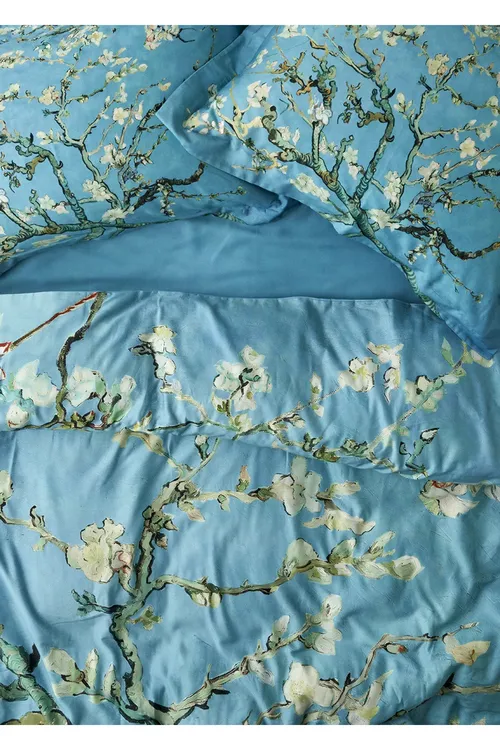 100% pagta saten Van Gogh Almond Blossom iki adamlyk ýorgan-ýassyk daşy toplumy mawy (200x220 sm) - 34719831 — surat 3/5