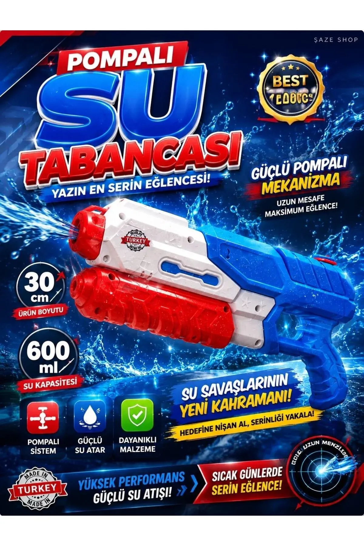 Uly ölçegli suw pistoleti 30 SM 600 ML suw syşyrjykly tomus oýunjagy - 35911342 — surat 1/3
