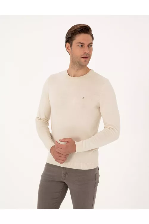 Slim Fit esasy sarymtyl (bež) trikotaj jemper 50314192-VR011 - 29774844