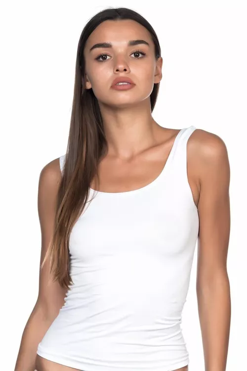 Aýallar üçin ýogyn bagjykly, tikişsiz ak maýka 5002 - 5553382