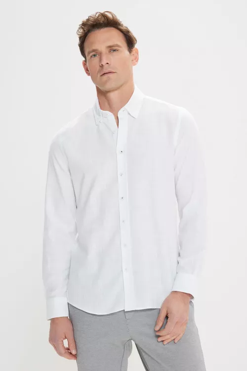 Erkekler üçin ak Slim Fit gündelik köýnegi - 8219935