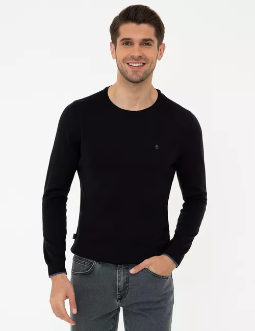Gök reňkli Slim Fit esasy trikotaž jemperi - 25338979