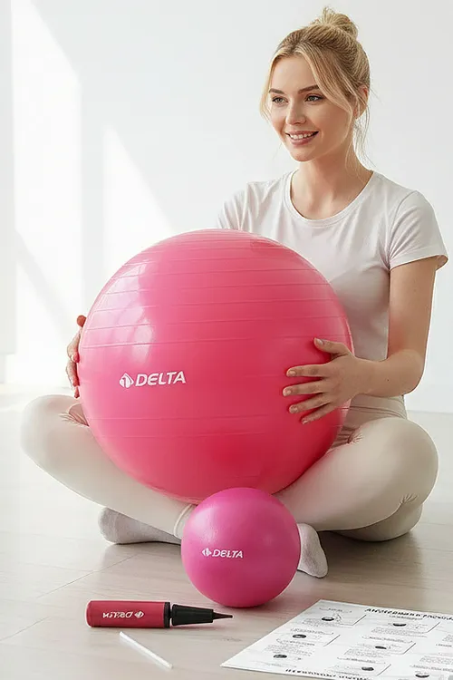 65 sm pilates topy üflenýän nasos we 20 sm deňagramlylyk topy toplumy maşk topy 65 sm pilates toplumy fuksiýa - 35955088
