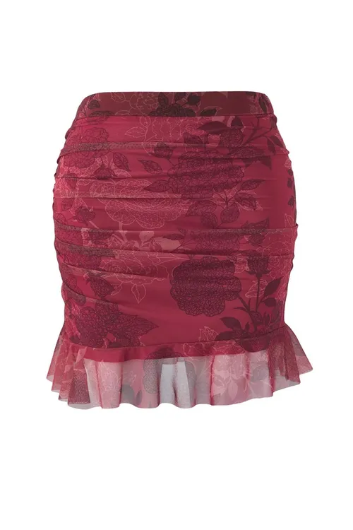 Bordo reňkli trikotaž uly ölçegli ýubka - 29270392
