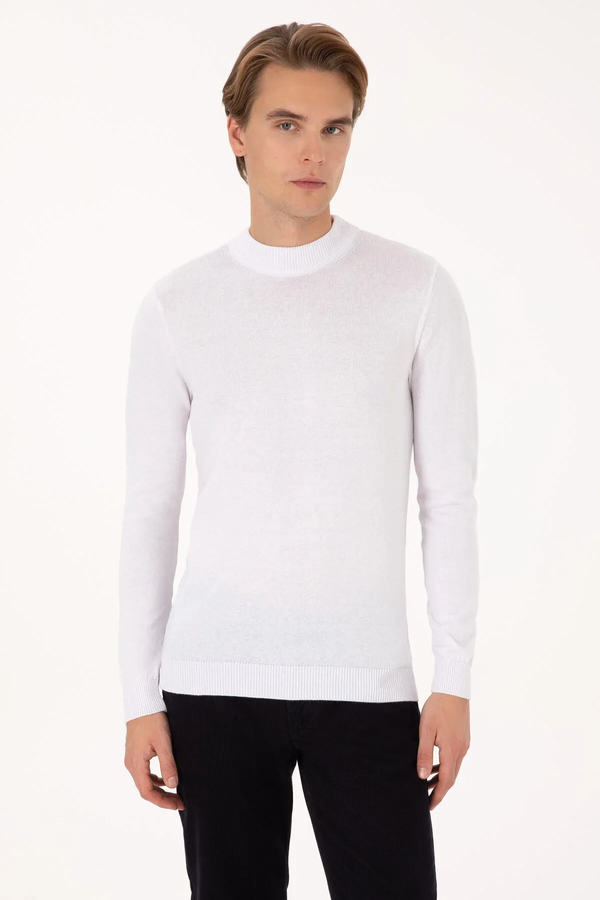 Erkek Slim Fit Tegelek Ýaka Ak Basic Jempir 50307823- Vr013 - 36682241 — surat 1/7