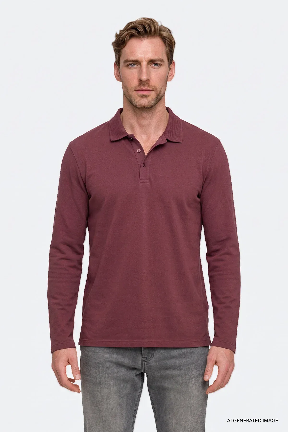 Erkekler üçin bordo 100% pagta standart biçüwli polo ýakaly switşot - 36677782 — surat 1/5