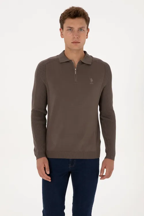 Erkek Slim Fit Ýarym Syrmaly Polo Ýaka Vizon Jempir 50315806- Vr052 - 36682114