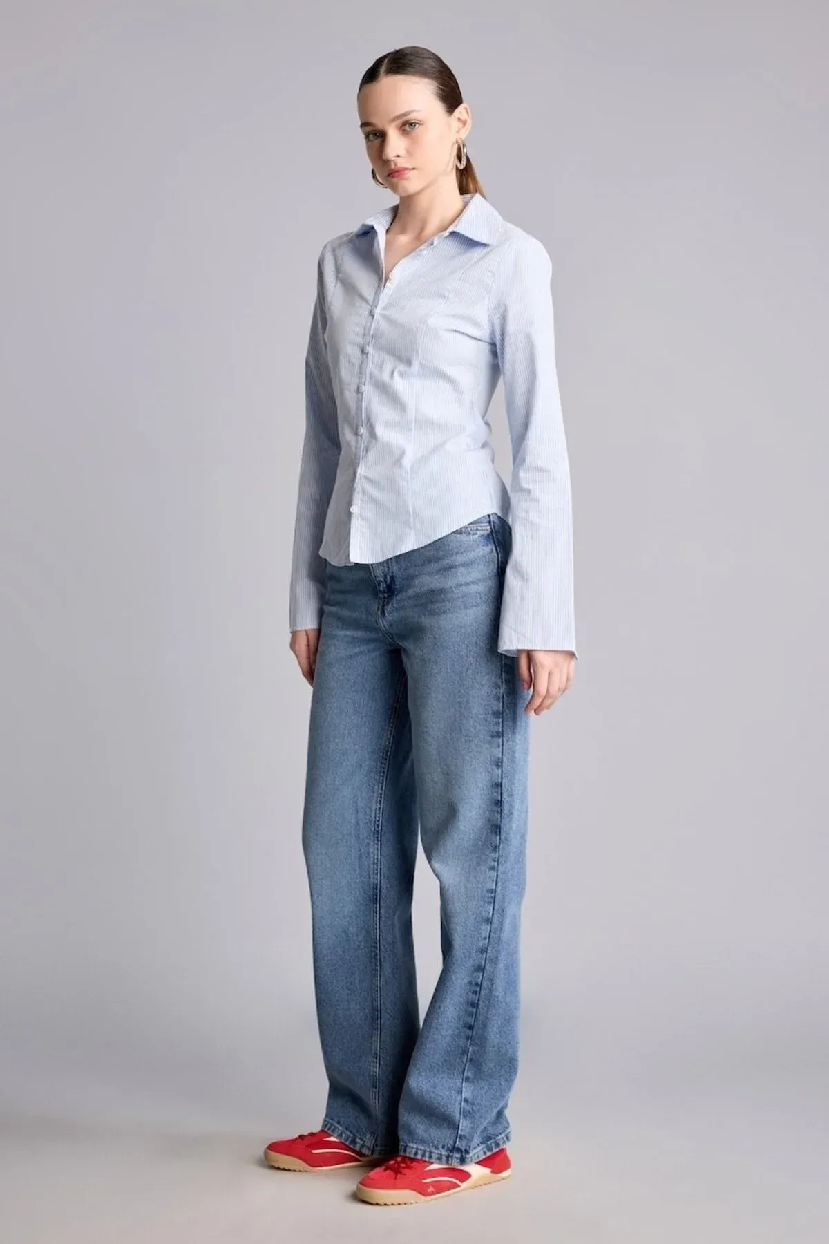 Ýokary belli 100% pagta 90's Wide Leg giň jinsi balak H6912AX26AU - 36688013 — surat 1/5