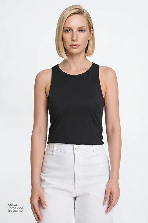 Gara standart biçüwli tegelek ýakaly crop bodi - 36678269