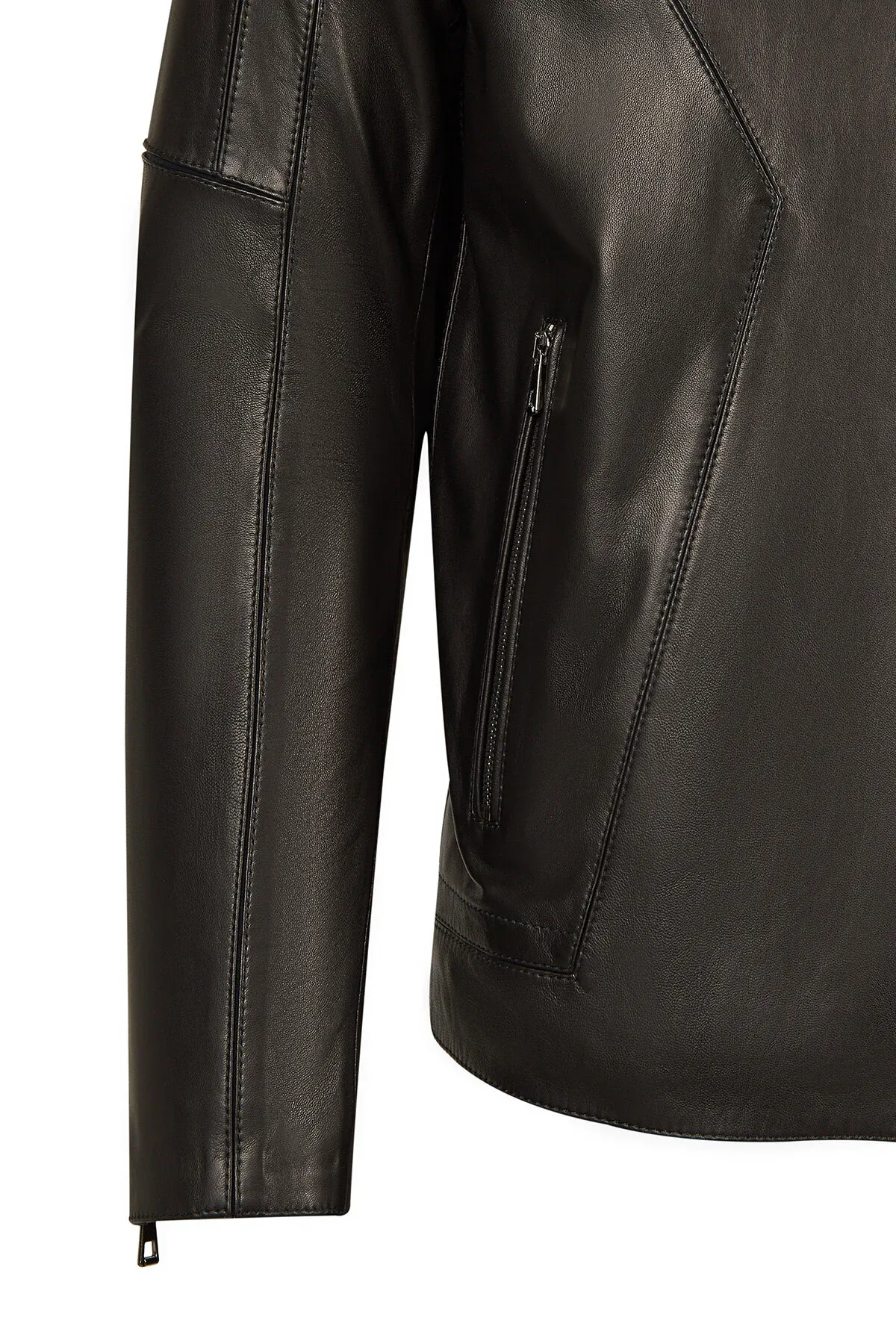Erkekler üçin Musiala gara reňkli dar biçimli Slim-Fit deri kurtka 26WGD6615U4 - 36681353 — surat 7/8