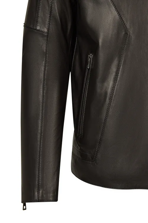 Erkekler üçin Musiala gara reňkli dar biçimli Slim-Fit deri kurtka 26WGD6615U4 - 36681353 — surat 7/8