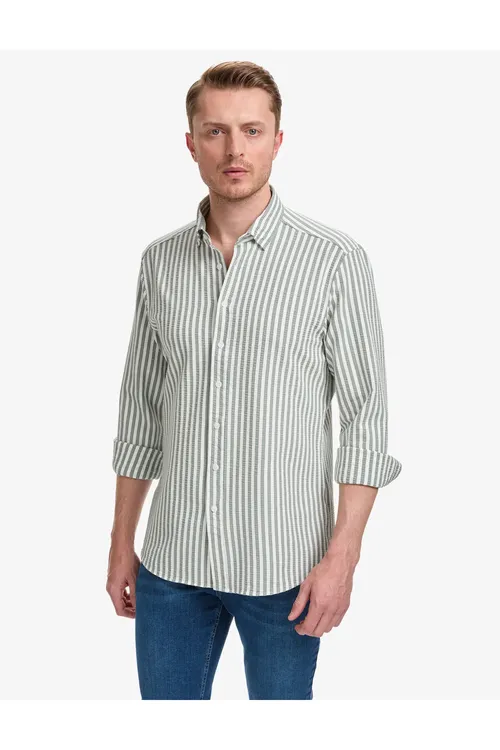 Haki Regular Fit zolakly uzyn ýeňli köýnek 50320859-VR027 - 36678617