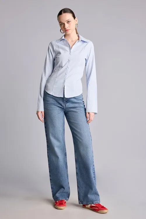 Ýokary belli 100% pagta 90's Wide Leg giň jinsi balak H6912AX26AU - 36688013 — surat 3/5