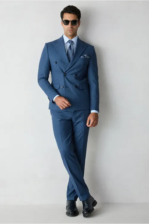 7 Drop Slim Fit dar biçüwli ýüň çüňkli ýakaly iki burtly kostým - 36677844