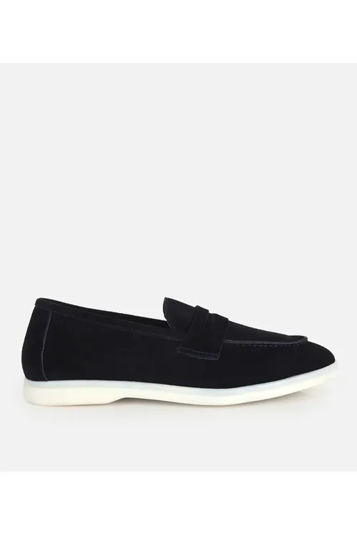 Erkek zamşa deri goýy gök ýumşak gurluşly gündelik loafer - 36681478