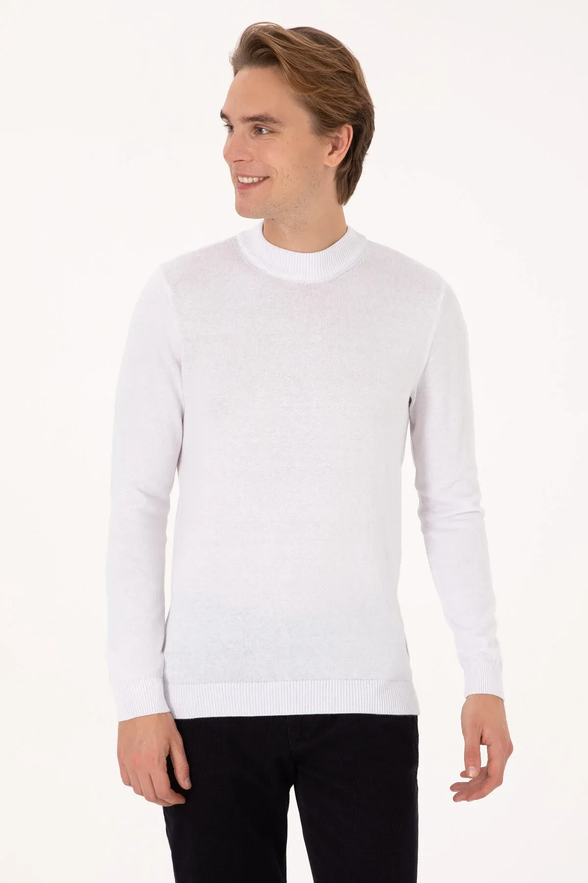 Erkek Slim Fit Tegelek Ýaka Ak Basic Jempir 50307823- Vr013 - 36682241 — surat 3/7