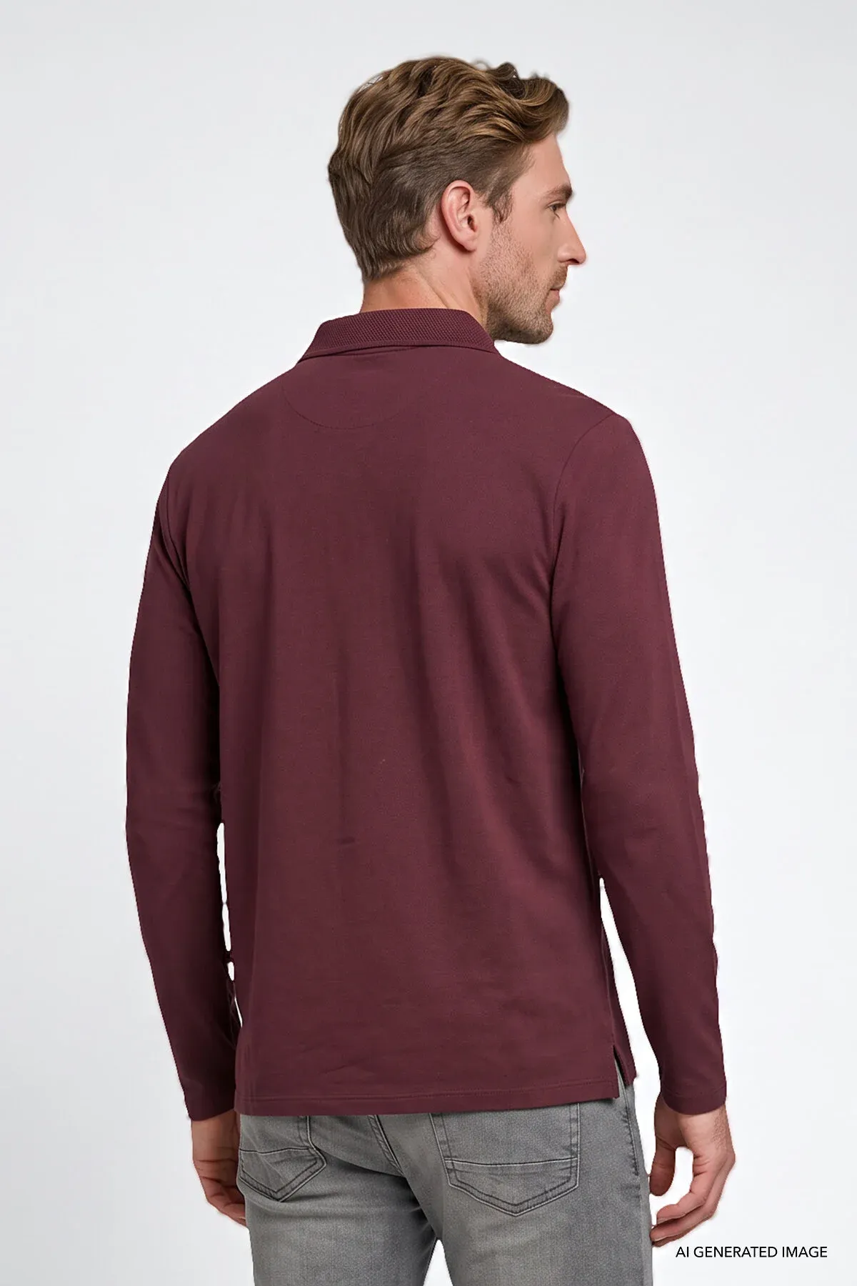Erkekler üçin bordo 100% pagta standart biçüwli polo ýakaly switşot - 36677782 — surat 5/5