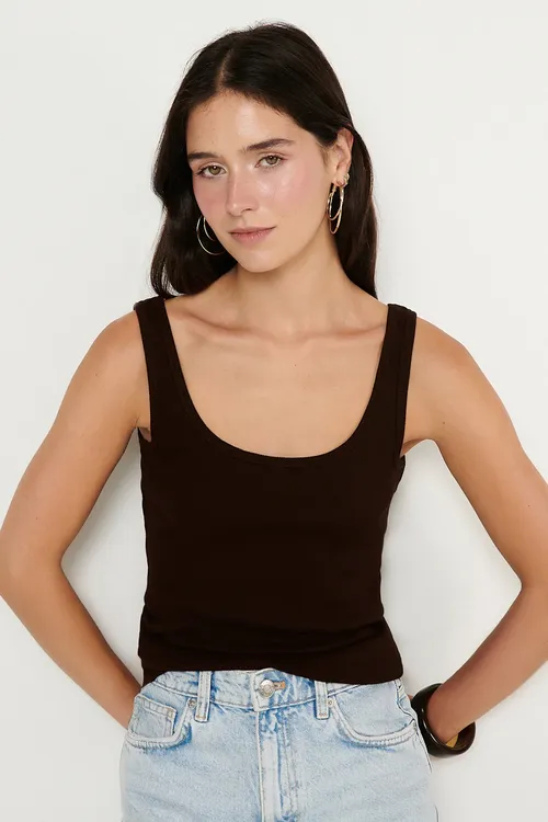 Aýallar üçin goňur premium pagta, gasynly görnüşli maýka-bodi, ýumşak dokumaly, çeýe, Slim Fit dar biçüwli - 36676863 — surat 5/7