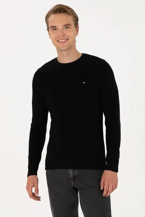 Erkek Slim Fit Tegelek Ýaka Gara Basic Jempir 50313667- Vr046 - 36682111