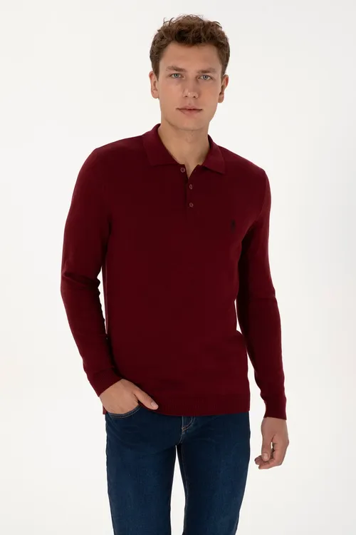 Erkek Slim Fit Polo Ýaka Baklajan Reňk Basic Jempir 50307799- Vr014 - 36682113