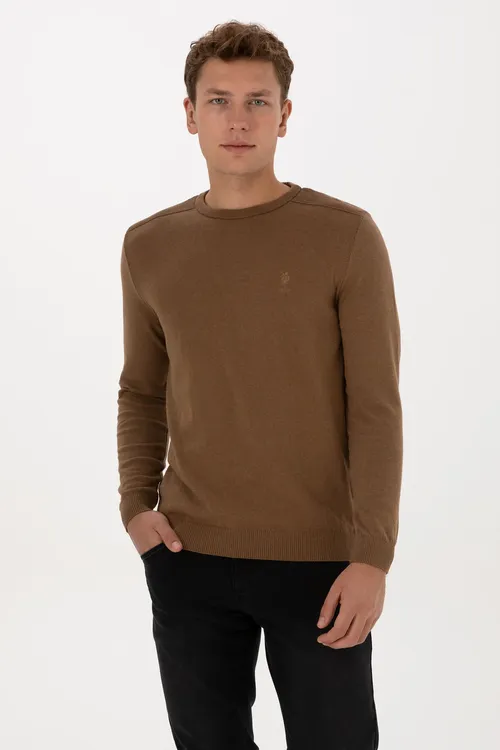 Erkek Slim Fit Tegelek Ýaka Haki Melanj Basic Jempir 50307779- Vr125 - 36682115