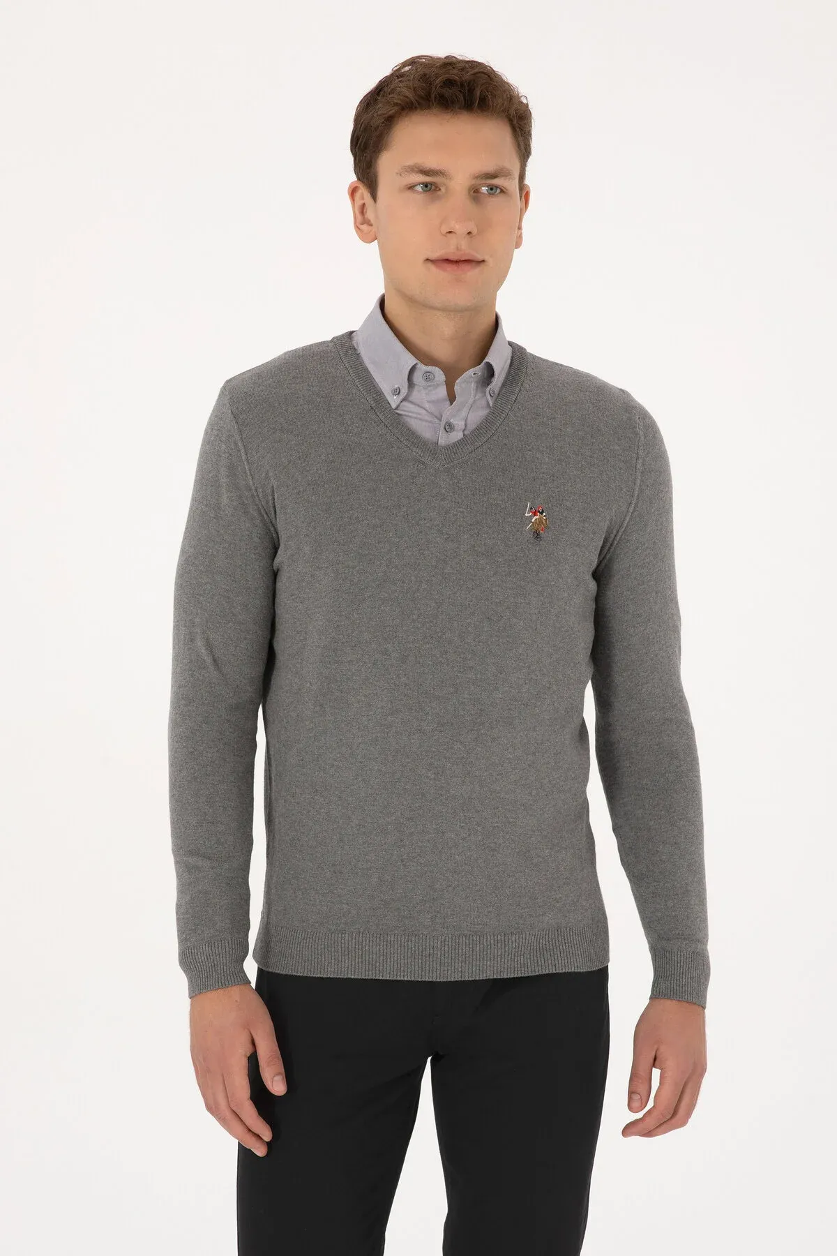 Erkek Slim Fit V Ýaka Çal Melanj Basic Jempir 50307778- Vr086 - 36682236 — surat 1/7