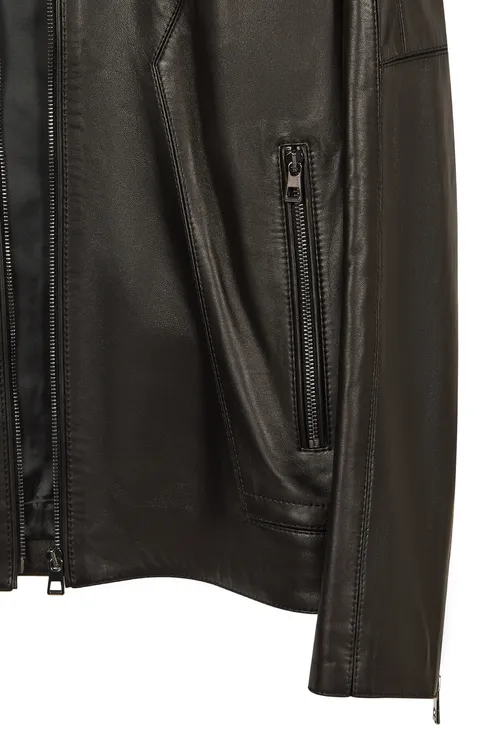 Erkekler üçin Musiala gara reňkli dar biçimli Slim-Fit deri kurtka 26WGD6615U4 - 36681353 — surat 6/8