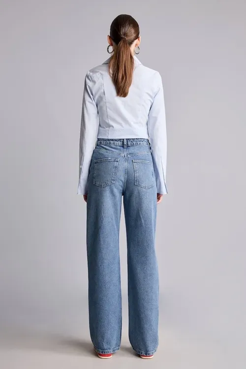 Ýokary belli 100% pagta 90's Wide Leg giň jinsi balak H6912AX26AU - 36688013 — surat 5/5