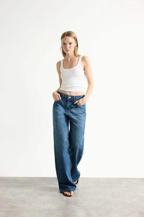 Gök göni giň gonçly ýokary billi jinssi balak 100% pagta I1909AX26AU - 36685947