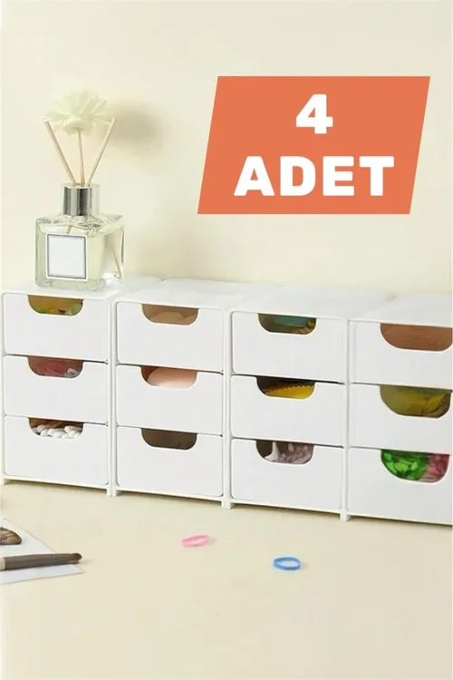 Tidy 4 sany mini çekmeje tertipleýjisi, 3 çekmejeli köp maksatly tertipleýji - şaý-sep we hobi tertipleýjisi - 33265982
