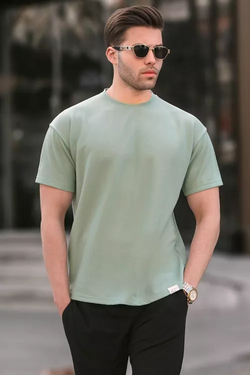 6099 Regular Fit sarymtyl-ýaşyl bazowy erkek futbolkasy - 17818863