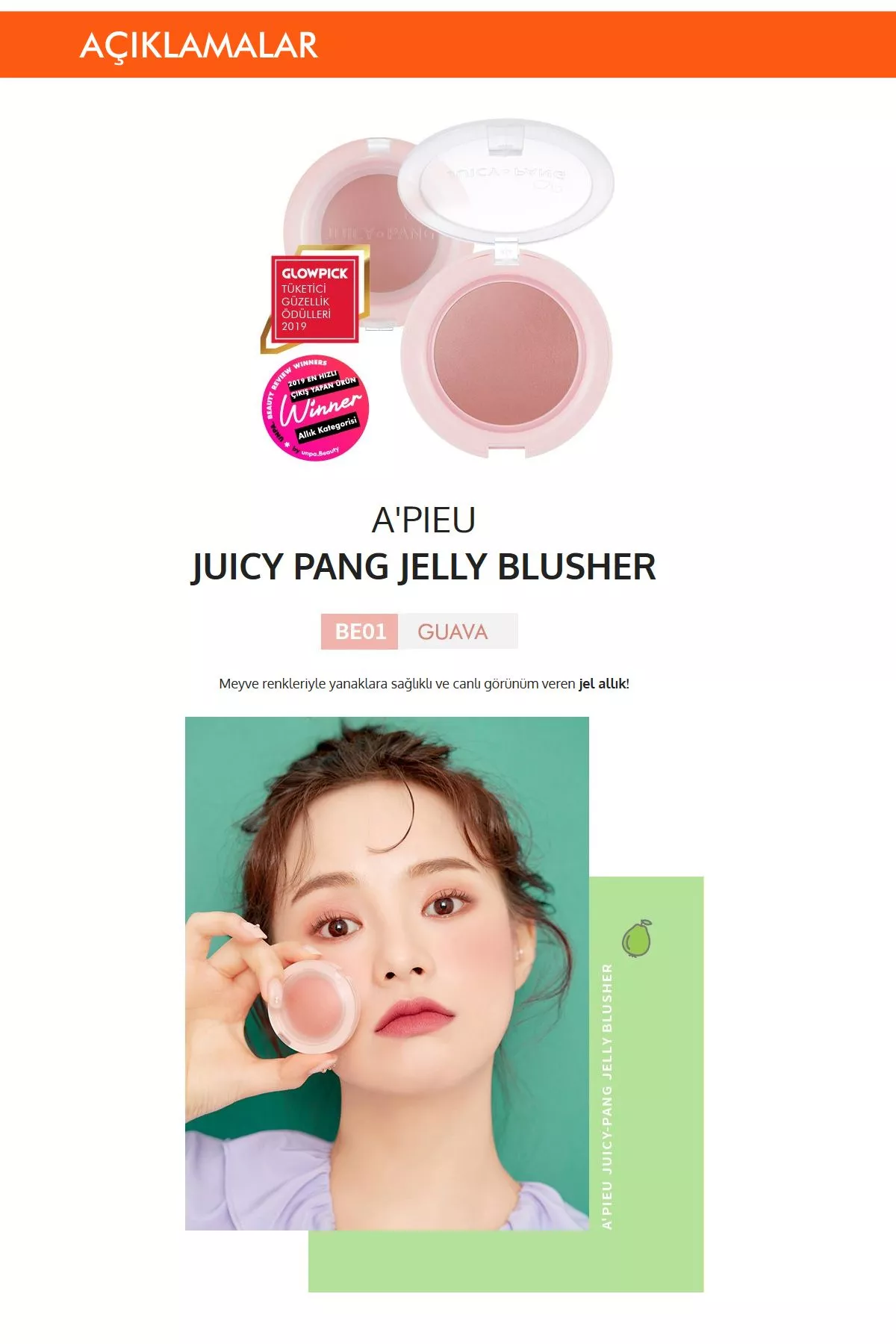 APIEU Juicy-Pang Jelly Blusher gel ýaňak boýagy (BE01) - 21782416 — surat 2/5