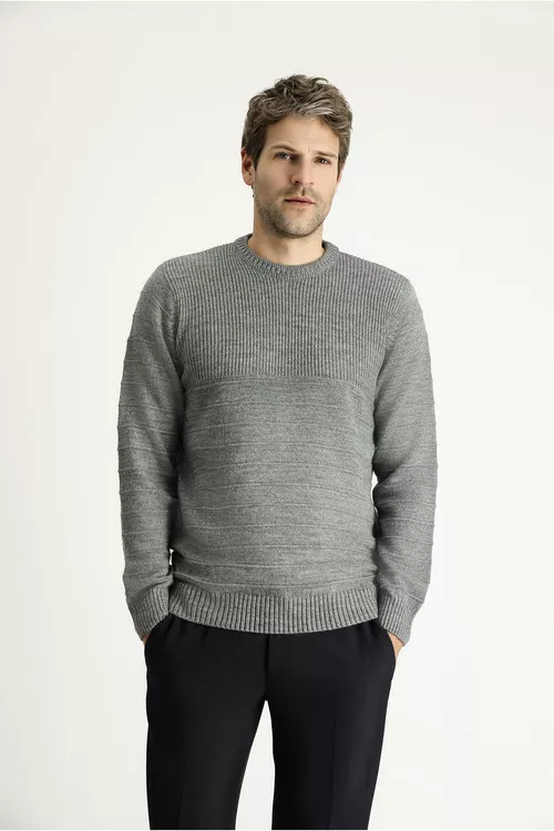 Slim Fit nagyşly ýüň trikotaž jemper - 14867726